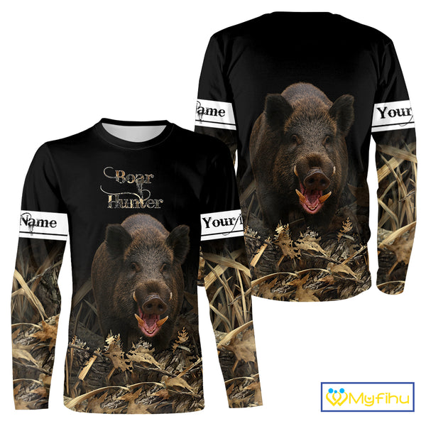 Boar Hunting Black Grown Camo 3D Shirt For Hunting Season Hunting Clothes For Hunters NHT113