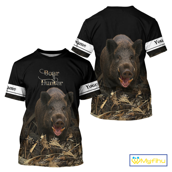 Boar Hunting Black Grown Camo 3D Shirt For Hunting Season Hunting Clothes For Hunters NHT113