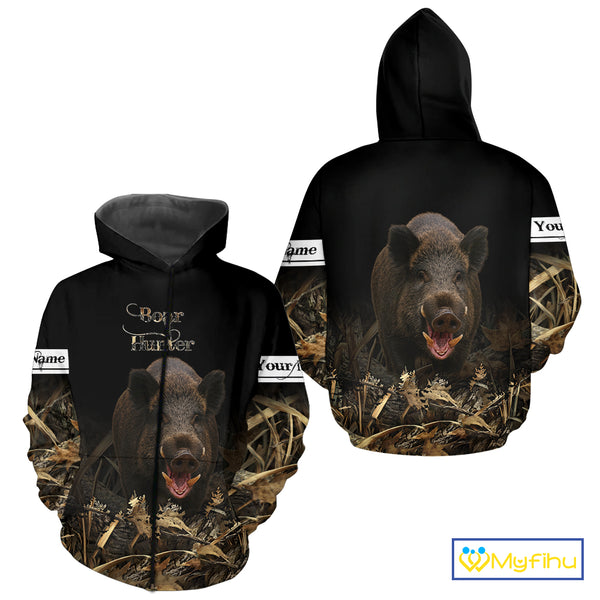 Boar Hunting Black Grown Camo 3D Shirt For Hunting Season Hunting Clothes For Hunters NHT113
