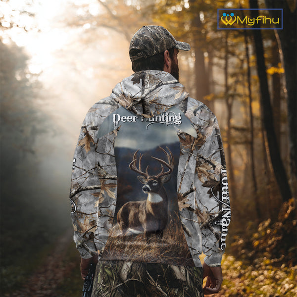Custom 3D Deer Hunting Shirt With Whitetail Deer Winter Camo For Deer Hunting Season NHT222