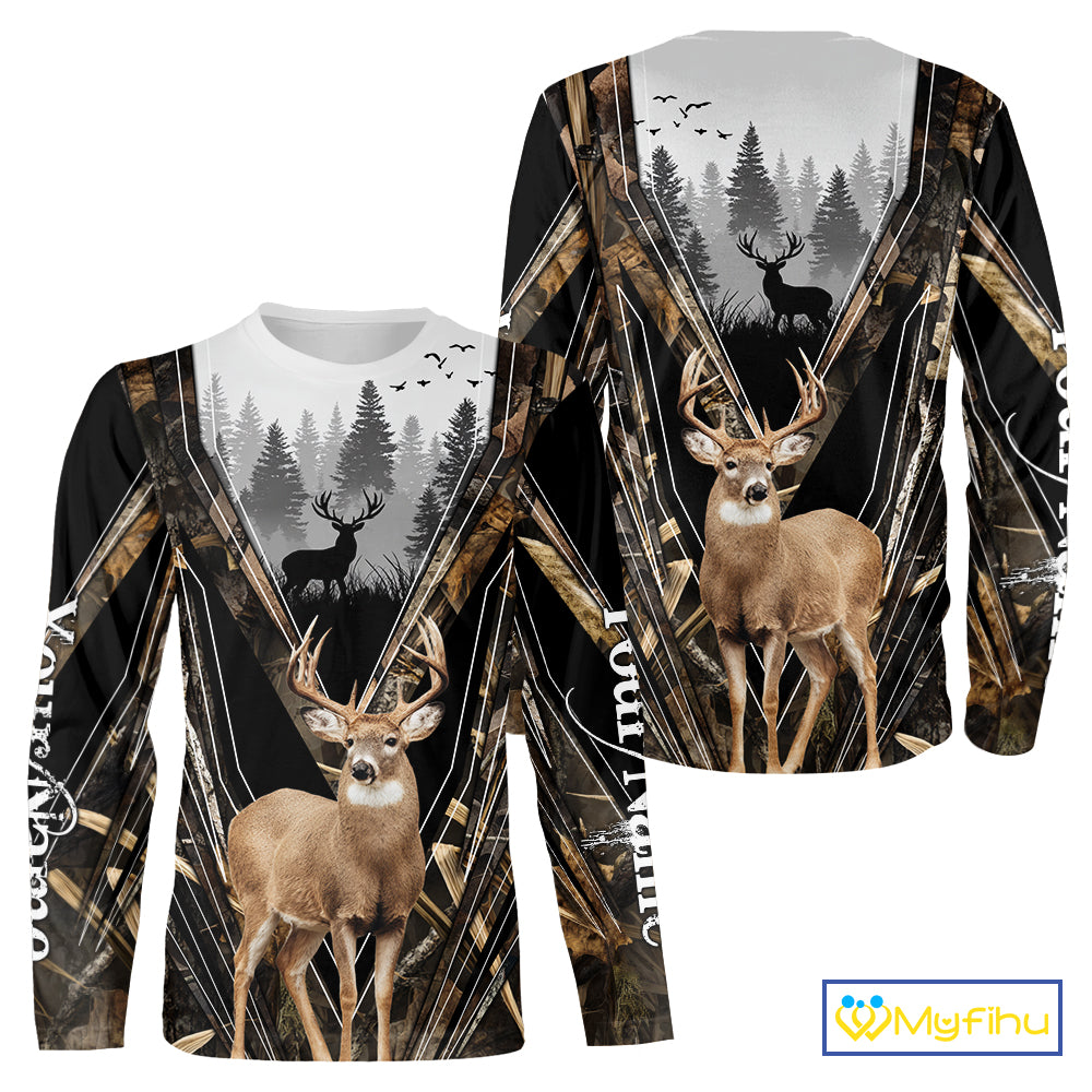 Whitetail Deer Hunting Custom Name Camo Shirt, Deer Hunting Apparel, Hunting Hoodie For Men NHT357