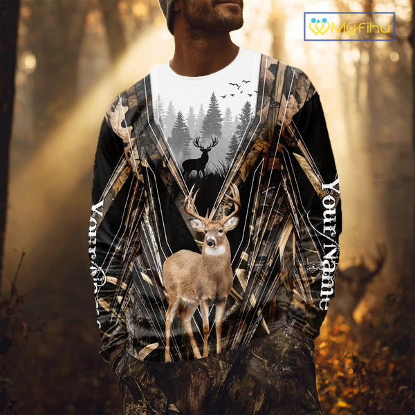 Whitetail Deer Hunting Custom Name Camo Shirt, Deer Hunting Apparel, Hunting Hoodie For Men NHT357