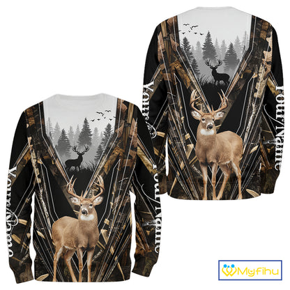 Whitetail Deer Hunting Custom Name Camo Shirt, Deer Hunting Apparel, Hunting Hoodie For Men NHT357