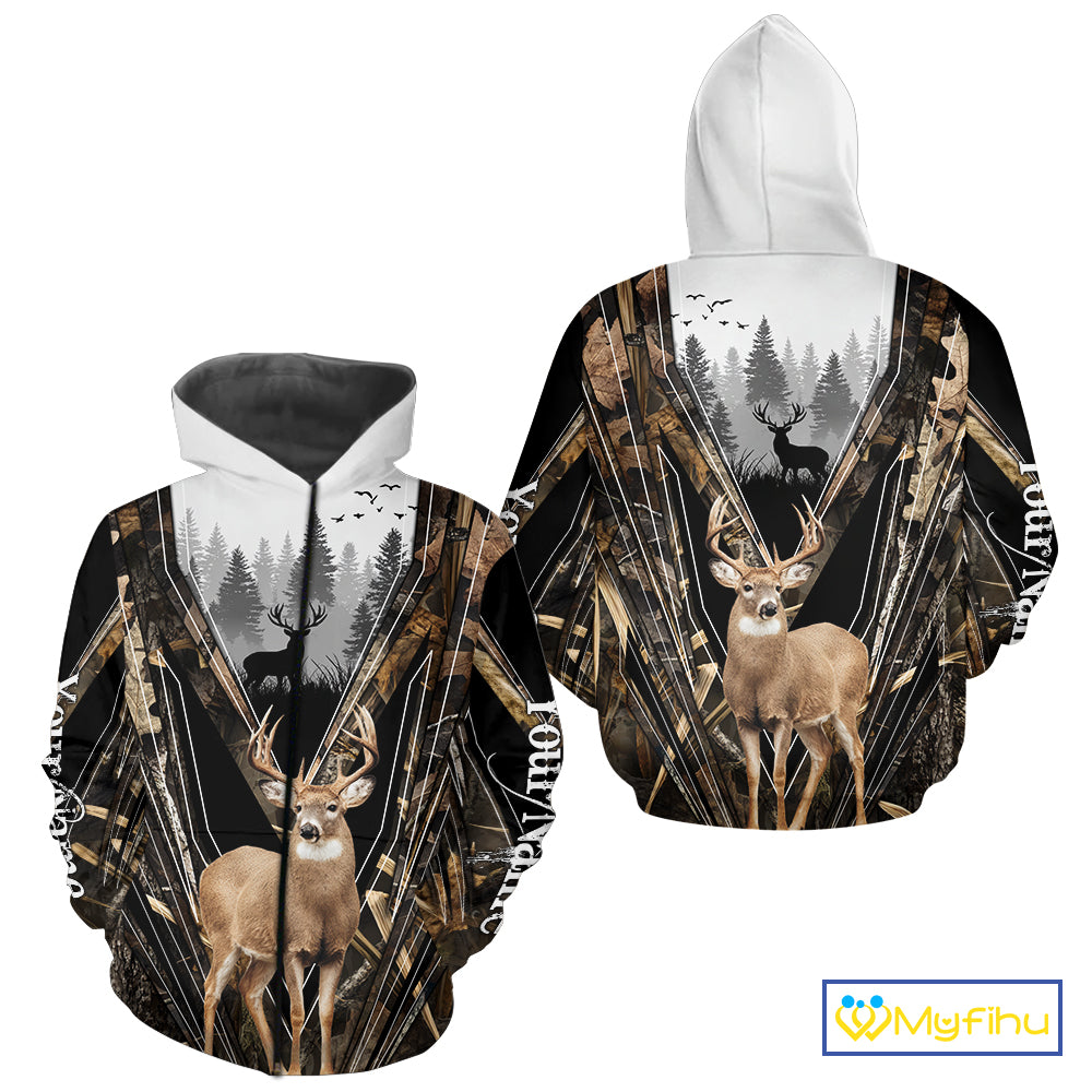 Whitetail Deer Hunting Custom Name Camo Shirt, Deer Hunting Apparel, Hunting Hoodie For Men NHT357