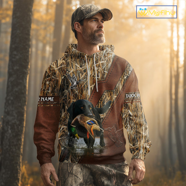 Mallard Duck Hunting With Black Lab Custom Name 3D All Over Print Shirt, Dog Hunting Gifts NHT131