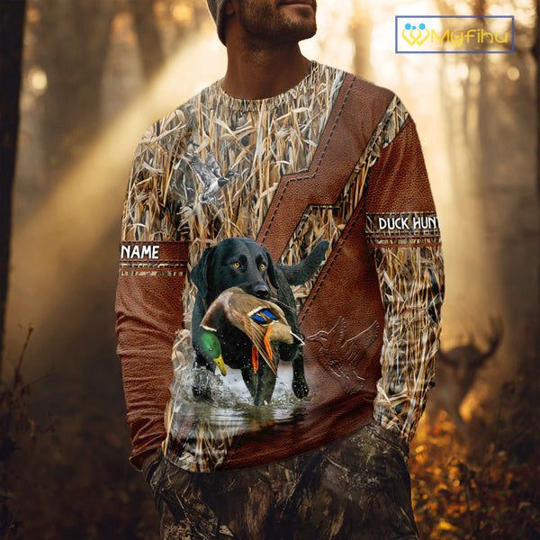 Mallard Duck Hunting With Black Lab Custom Name 3D All Over Print Shirt, Dog Hunting Gifts NHT131