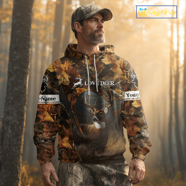Season Deer Hunting Shirt Brown Camo Fall Pattern 3D Custom Name Clothes For Hunters NHT133