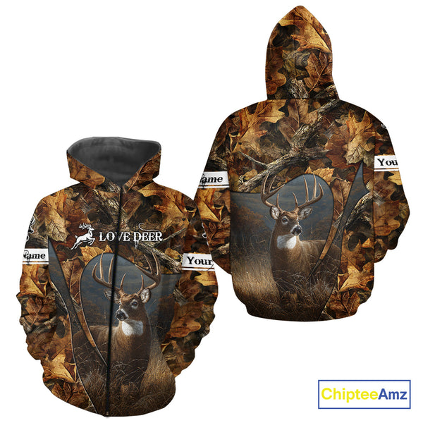 Season Deer Hunting Shirt Brown Camo Fall Pattern 3D Custom Name Clothes For Hunters NHT133