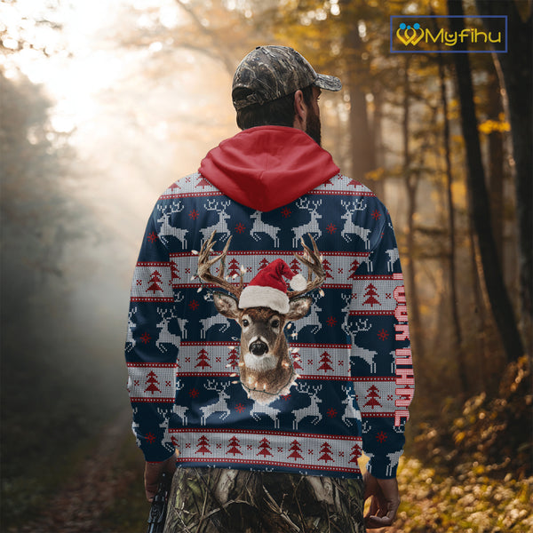 Funny Ugly Sweater Pattern Deer Hunting Customized Name All Over Print Shirts Christmas Shirt NHT305