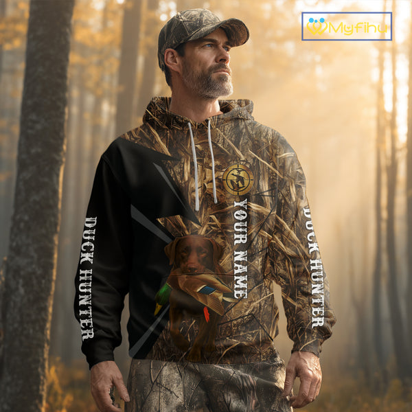 Duck Hunting Camo Shirt with Chocolate Lab – All Over Print, Perfect Gift for Waterfowl Hunters NHT243