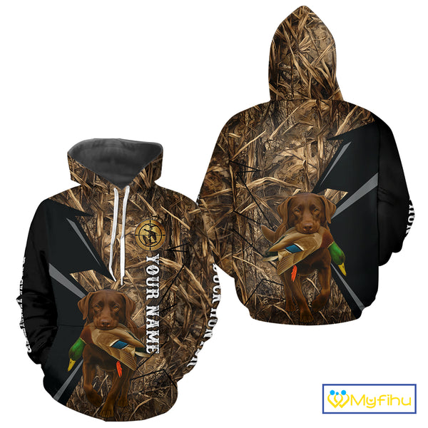 Duck Hunting Camo Shirt with Chocolate Lab – All Over Print, Perfect Gift for Waterfowl Hunters NHT243