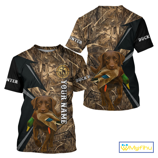 Duck Hunting Camo Shirt with Chocolate Lab – All Over Print, Perfect Gift for Waterfowl Hunters NHT243