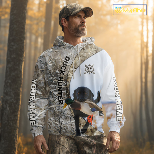 Duck Hunting Winter Camo Black Lab 3D All-Over Printed Shirt, Gift for Waterfowl Hunters NHT250