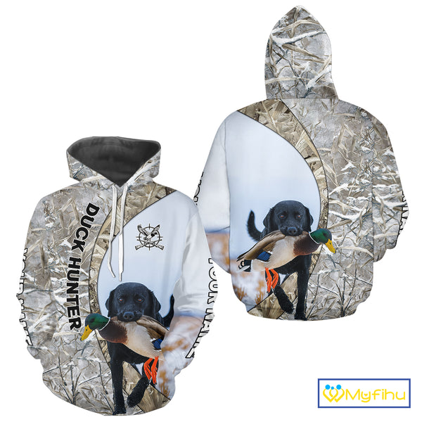 Duck Hunting Winter Camo Black Lab 3D All-Over Printed Shirt, Gift for Waterfowl Hunters NHT250