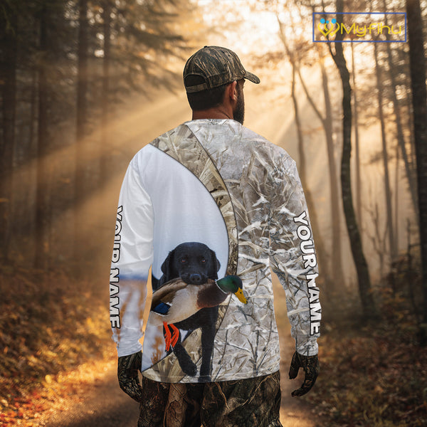 Duck Hunting Winter Camo Black Lab 3D All-Over Printed Shirt, Gift for Waterfowl Hunters NHT250