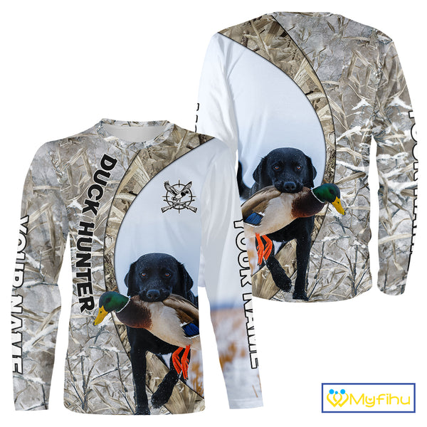 Duck Hunting Winter Camo Black Lab 3D All-Over Printed Shirt, Gift for Waterfowl Hunters NHT250