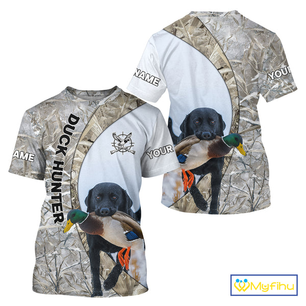 Duck Hunting Winter Camo Black Lab 3D All-Over Printed Shirt, Gift for Waterfowl Hunters NHT250