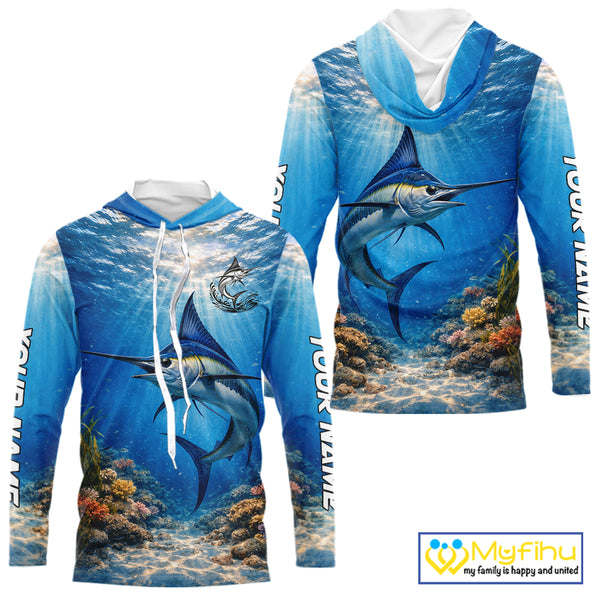 Personalized Offshore Fishing Jerseys, Marlin Fishing Shirts Long Sleeve Hooded For Men NHT822