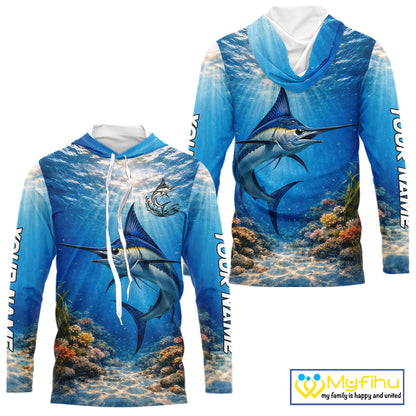 Personalized Offshore Fishing Jerseys, Marlin Fishing Shirts Long Sleeve For Men NHT822