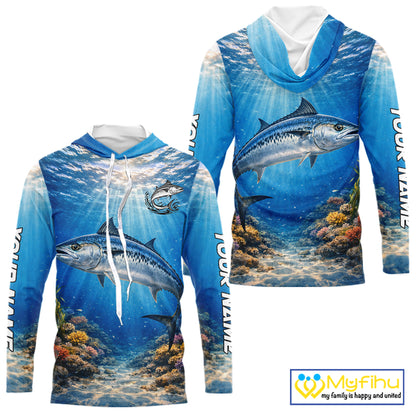 Personalized Offshore Fishing Jerseys, King Mackerel Fishing Shirts Long Sleeve Hooded For Men NHT823
