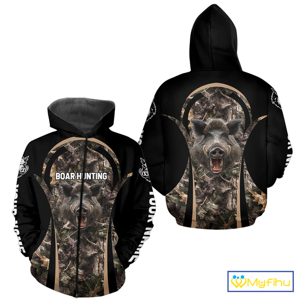 Custom Wild Hog Hunting Black Camo Forest 3D Printed Shirts, Hunting Gifts for Boar Hunter NHT262