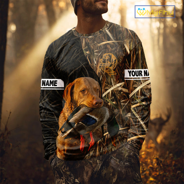 Chesapeake Bay Retriever Duck Hunting Dog Waterfowl Camo Full Printing Shirts, Hunting Gift NHT176