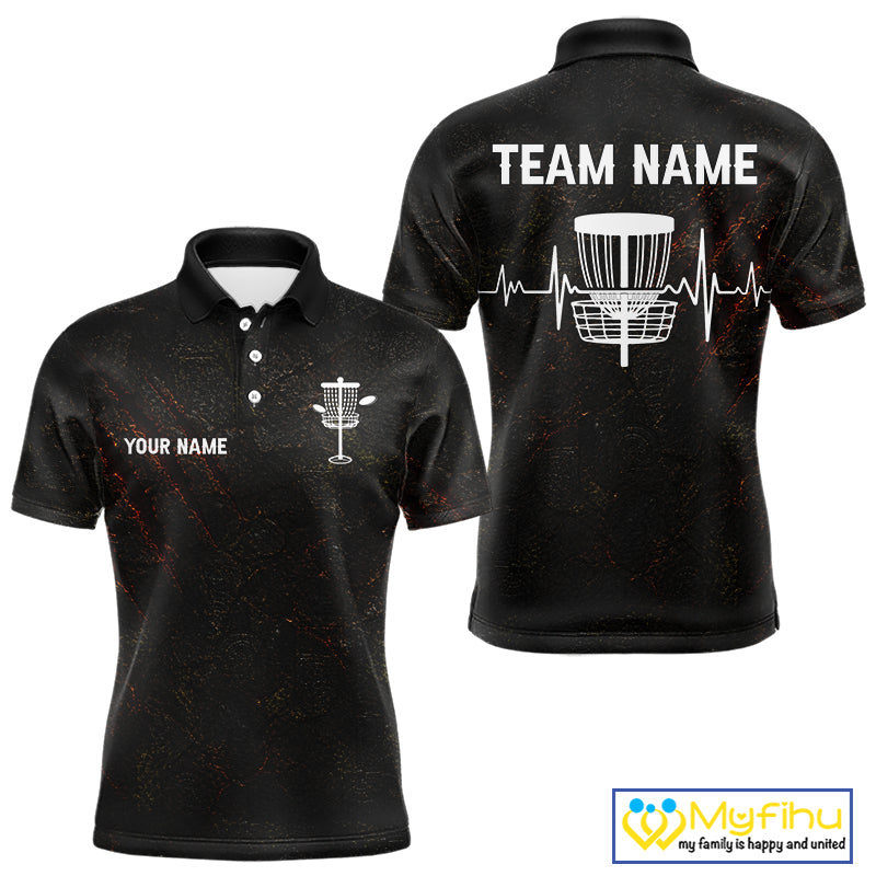 Black Flame Disc Golf Mens Polo Shirts Custom Name Disc Golf Polo Shirts Black Athletic Style NHT834