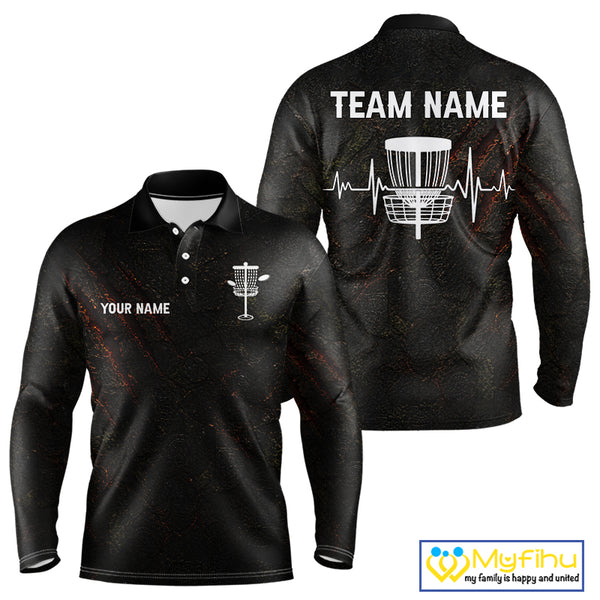 Black Flame Disc Golf Mens Polo Shirts Custom Name Disc Golf Polo Shirts Black Athletic Style NHT834