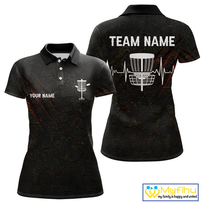 Black Flame Disc Golf Womens Polo Shirts Custom Name Disc Golf Polo Shirts Black Athletic Style NHT834