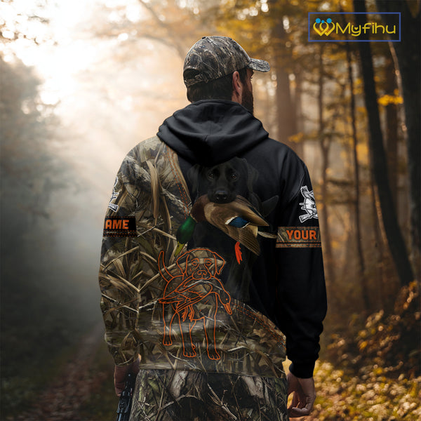Black Lab Hunting Dog Customized Name All Over Print Shirts For Hunters, Duck Hunting Shirt NHT271