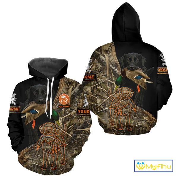 Black Lab Hunting Dog Customized Name All Over Print Shirts For Hunters, Duck Hunting Shirt NHT271