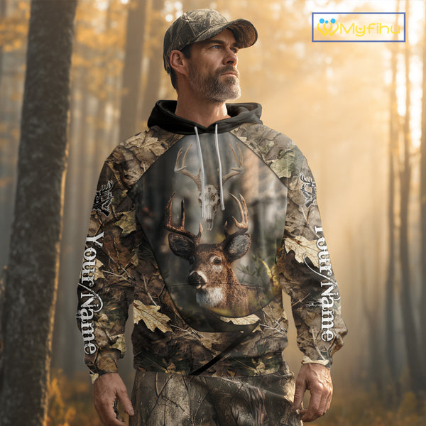 Deer Skull Hunting Camo Forest 3D All Over Printed Shirt, Personalized Hunting Shirt NHT274