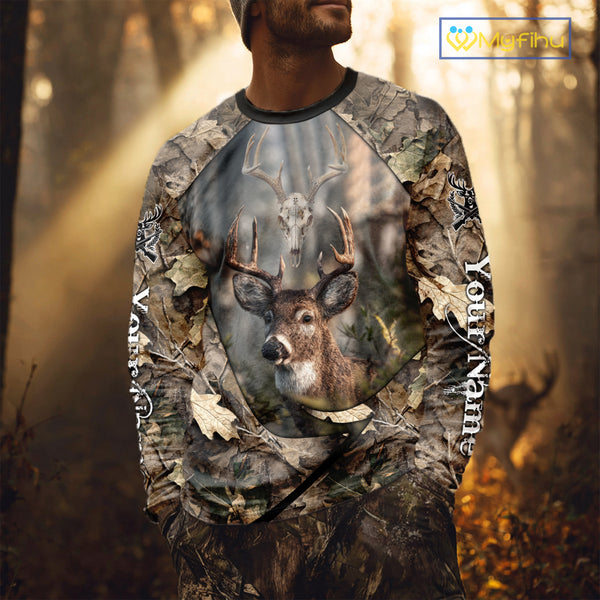 Deer Skull Hunting Camo Forest 3D All Over Printed Shirt, Personalized Hunting Shirt NHT274
