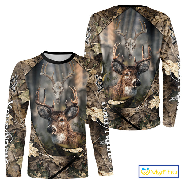 Deer Skull Hunting Camo Forest 3D All Over Printed Shirt, Personalized Hunting Shirt NHT274