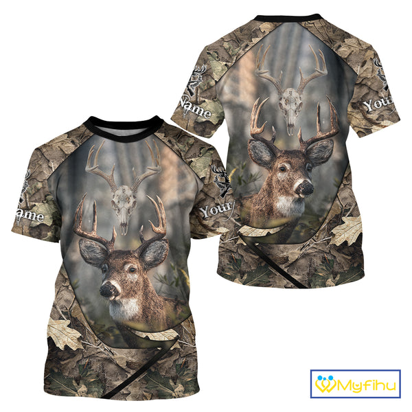 Deer Skull Hunting Camo Forest 3D All Over Printed Shirt, Personalized Hunting Shirt NHT274