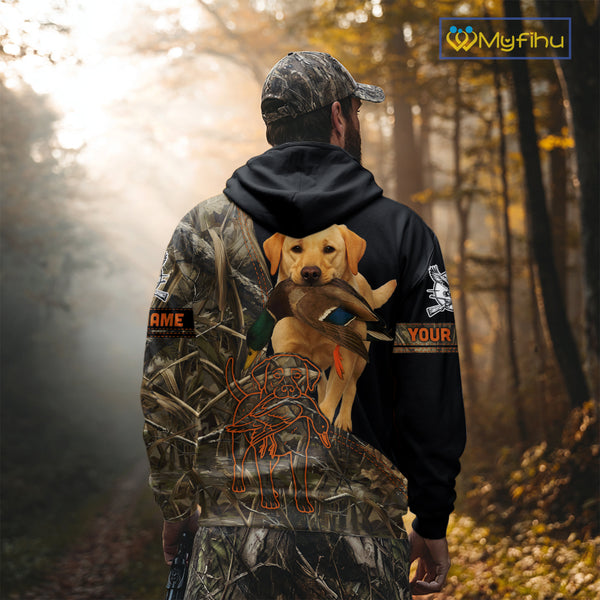 Yellow Lab Hunting Dog Customized Name All Over Print Shirts For Hunters, Duck Hunting Shirt NHT276
