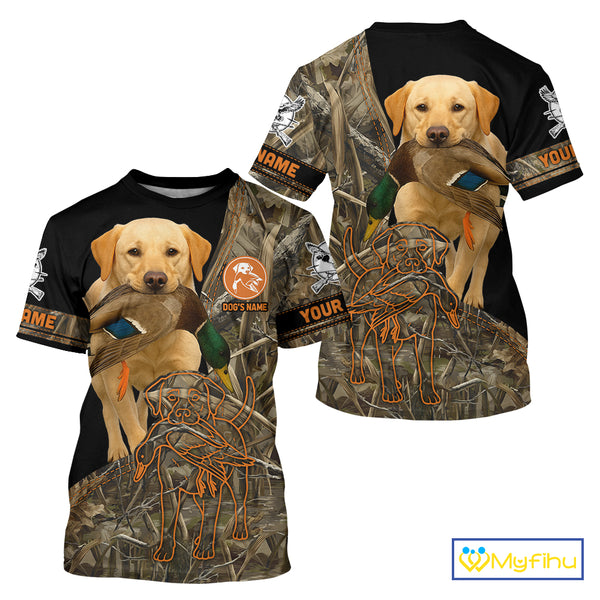 Yellow Lab Hunting Dog Customized Name All Over Print Shirts For Hunters, Duck Hunting Shirt NHT276