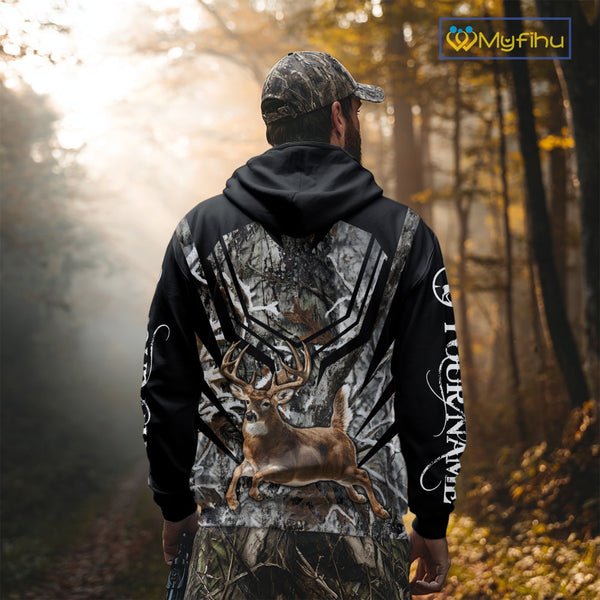 Whitetails Jumping Deer Hunting Camouflage Custom Name Shirts, Best Deer Hunting Camo Winter NHT186