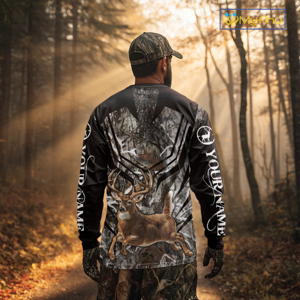 Whitetails Jumping Deer Hunting Camouflage Custom Name Shirts, Best Deer Hunting Camo Winter NHT186