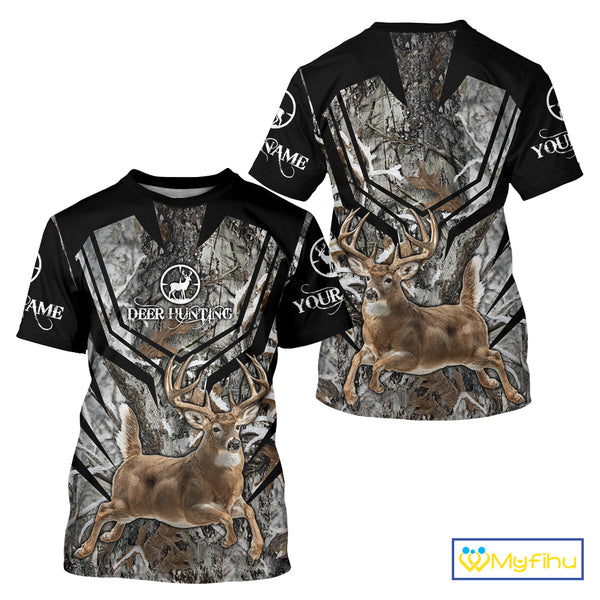 Whitetails Jumping Deer Hunting Camouflage Custom Name Shirts, Best Deer Hunting Camo Winter NHT186