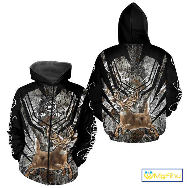 Whitetails Jumping Deer Hunting Camouflage Custom Name Shirts, Best Deer Hunting Camo Winter NHT186