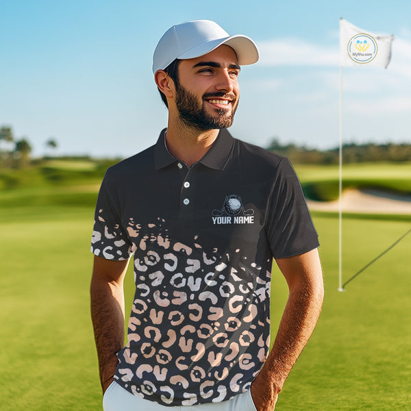 Custom Name Leopard Print Polo Shirt – Stylish Animal Print Golf Polo For Men NHT855
