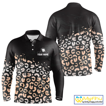 Custom Name Leopard Print Polo Shirt – Stylish Animal Print Golf Polo For Men NHT855