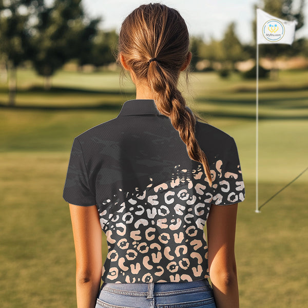 Custom Name Leopard Print Polo Shirt – Stylish Animal Print Golf Polo For Womens NHT855