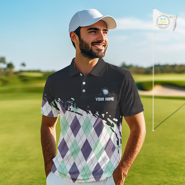 Custom Name Argyle Pattern Print Polo Shirt – Stylish Animal Print Golf Polo For Men NHT857