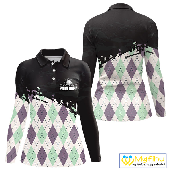 Custom Name Argyle Pattern Print Polo Shirt – Stylish Animal Print Golf Polo For Womens NHT857
