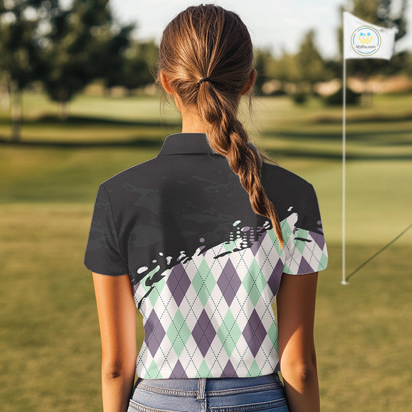 Custom Name Argyle Pattern Print Polo Shirt – Stylish Animal Print Golf Polo For Womens NHT857