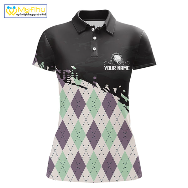 Custom Name Argyle Pattern Print Polo Shirt – Stylish Animal Print Golf Polo For Womens NHT857