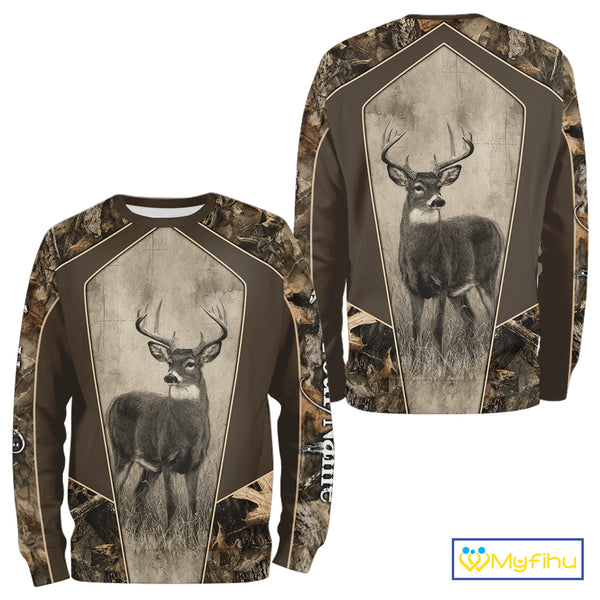 Whitetail Deer Hunting Season Shirt 3D Buck Design Custom Hunting Gift, Deer Hunting Shirt NHT331