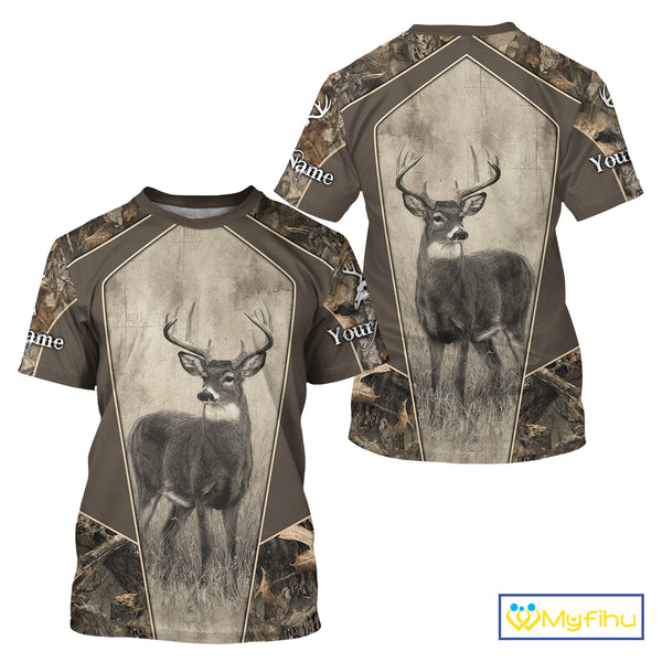 Whitetail Deer Hunting Season Shirt 3D Buck Design Custom Hunting Gift, Deer Hunting Shirt NHT331